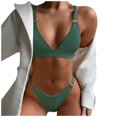 thumbnail image 2 of Women's Bikini Set Solid Color Two Piece Casual Sexy Swimsuit Fashion Beachwear for Vacation Pool Party,Army Green,L, 2 of 6
