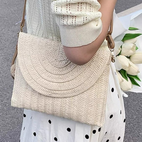 Big Savings! Striped Rectangular Straw Bag Casual Vacation Shoulder Bag Bag Crossbody Bag Sales Today Clearance!