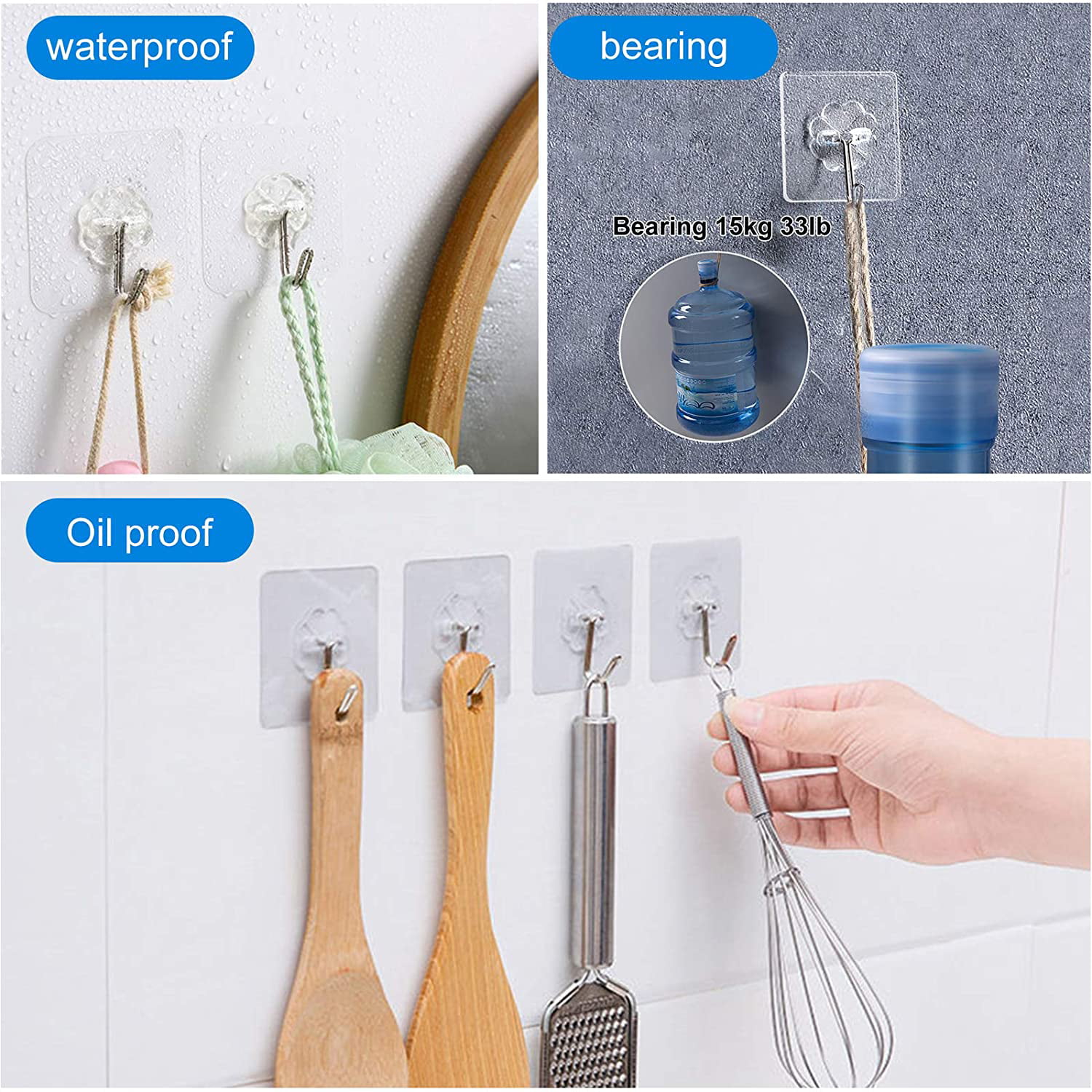 Damaie Adhesive Hooks Heavy Duty Wall Hangers Without Nails 22lbs(Max) 180 Degree Rotating Anti-Skid Reusable Traceless Ceiling Hooks For Hanging Bath