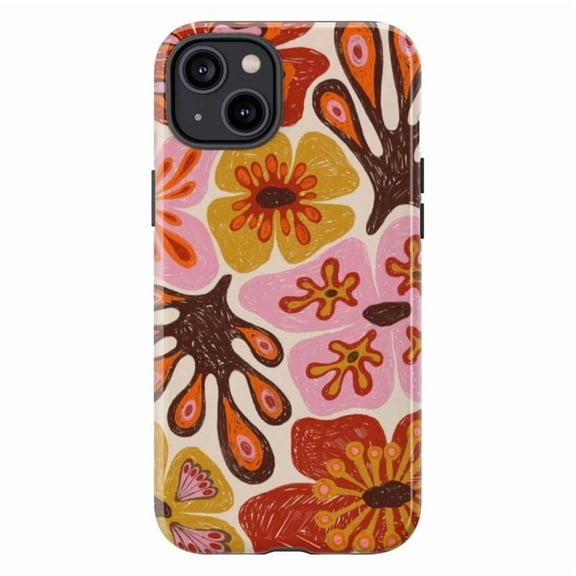 Retro Floral Art Phone Case, Colorful Abstract Botanical Pattern iPhone Cover, Unique Artistic Protective Case for iPhone 17 16 15 14 13 12 11 Pro Max Plus Mini