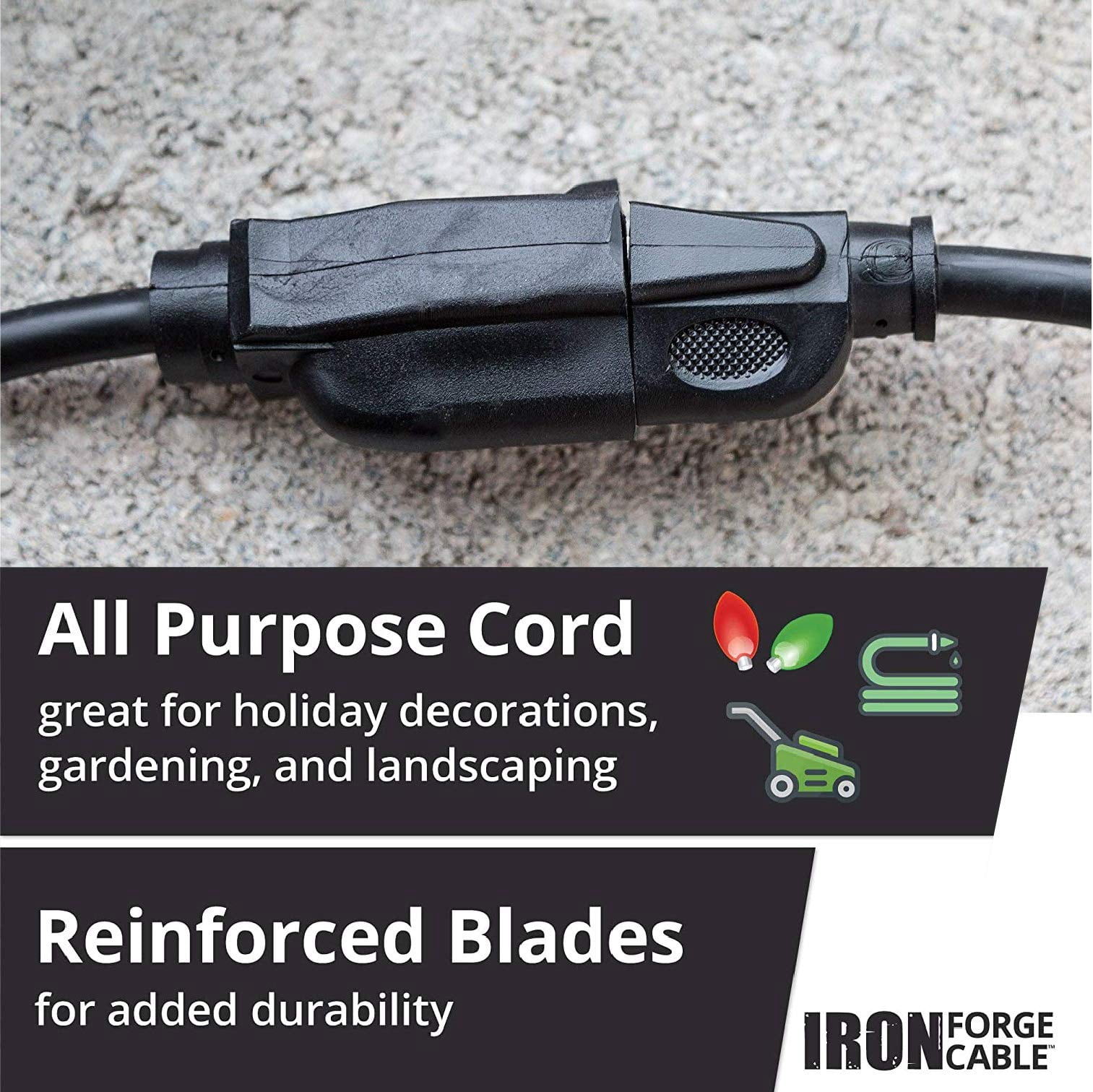 Iron Forge Cable 14 Gauge Outdoor Extension Cord 10 Ft, SJTOW 14/3 Heavy Duty Black Extension Cord 3 Prong, Oil Resistant & Flame Retardant