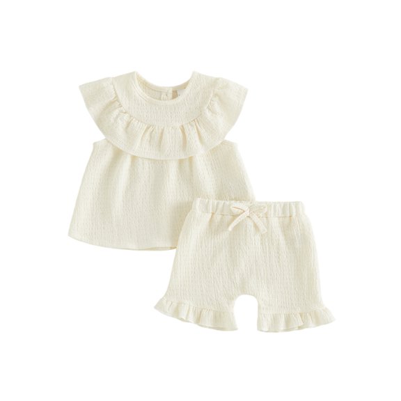 BemeyourBBs Toddler Baby Girl Summer Clothes Infant Baby Girls Summer 2 Pieces Outfits 3 6 12 18 24 Months 2 3 Years Sleeveless Solid Color Ruffle Collar Shirt Tops and Shorts Set