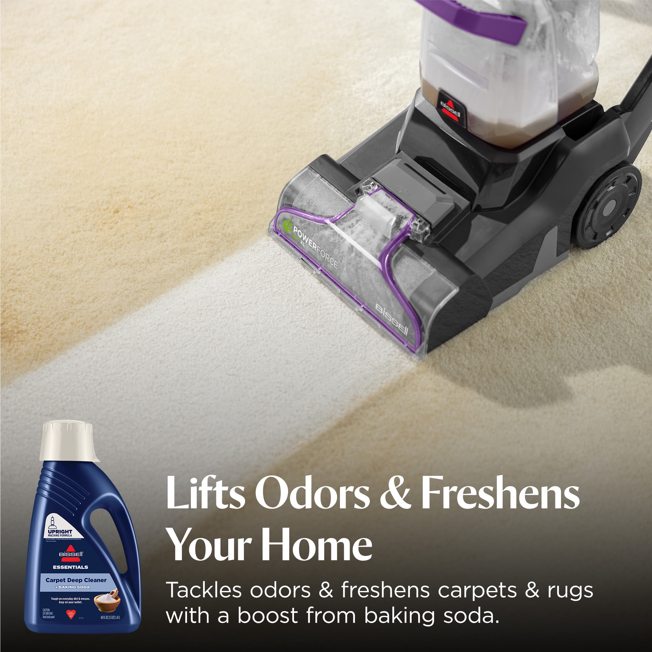 BISSELL Essentials Carpet Cleaner with Baking Soda, for Upright Deep Cleaning Machines, Deodorizes Odors, 4497, 48  fl oz