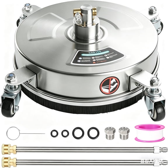 Pressure Washer Surface Cleaner 18" – Heavy Duty Stainless Steel Attachment with 4 Wheels for Patio, Driveway, Deck, Sidewalk