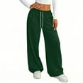 thumbnail image 4 of Fabrcox Green Women's Wide Leg Pants Drawstring Baggy Women's Lounge Pants Spring Summer Palazzo Trouser Pants Women with Pockets, 4 of 5