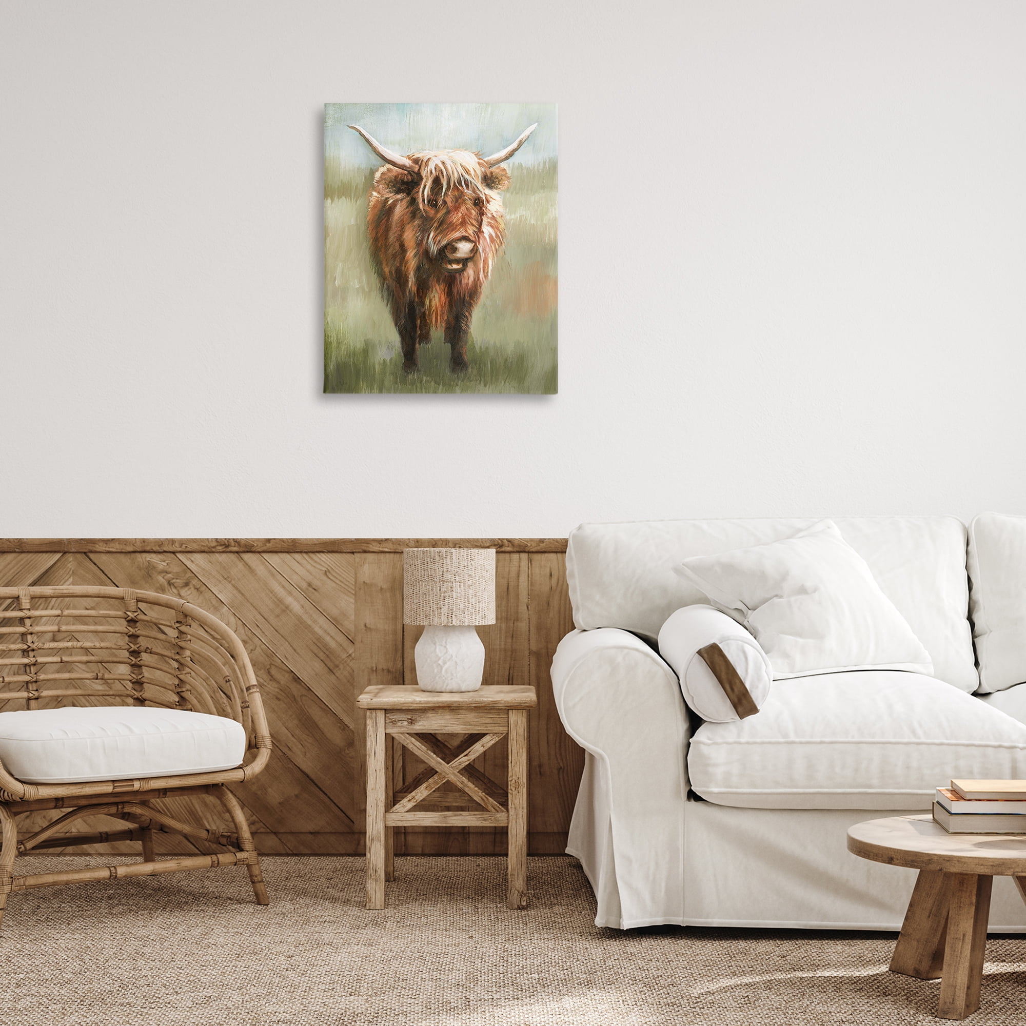 Stupell Industries Highland Cattle Painting Animals & Insects Painting Gallery Wrapped Canvas Art Print Wall Art, 24 x 30