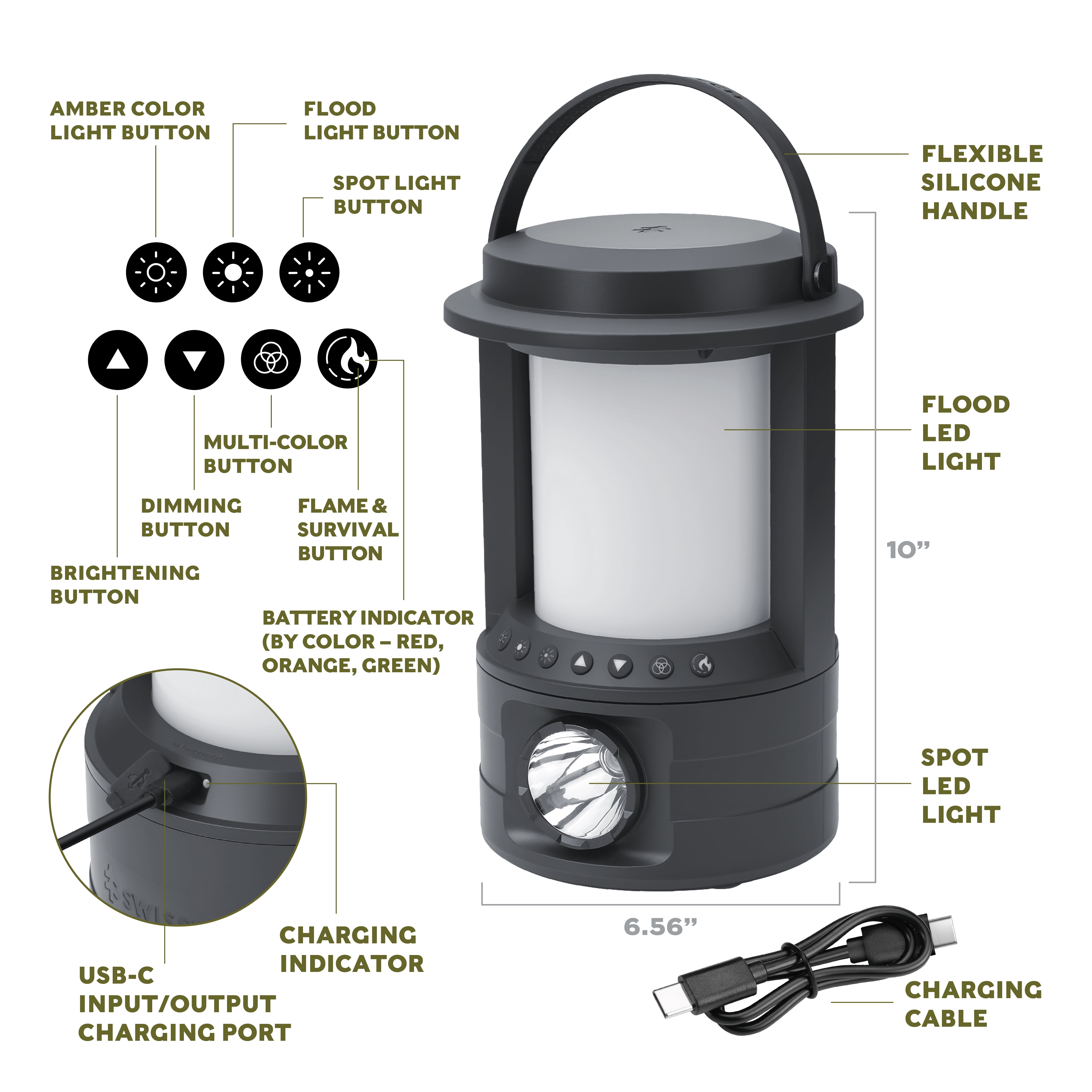 Swiss Tech Mehrlicht Rechargeable Lantern with Spotlight, 5000 Lumens, Weatherproof, IP54, 192 Hour Battery Life