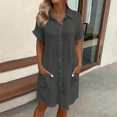 thumbnail image 2 of JSheng Womens Casual Shirt Dress Button Shirt Dress Loose Turndown Collar Short Sleeve Dresses with Pockets Dark Gray XXL, 2 of 5