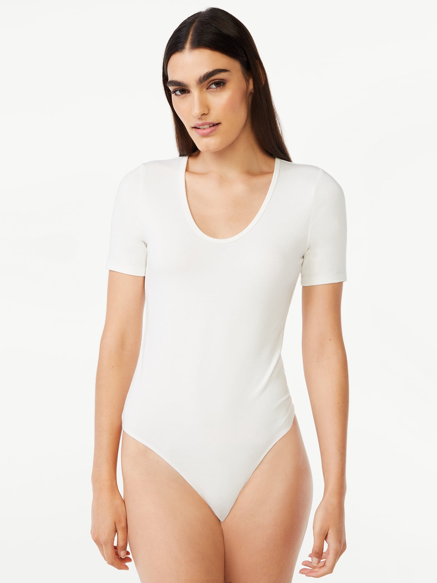 Free Assembly Women's U-Neck Bodysuit with Short Sleeves