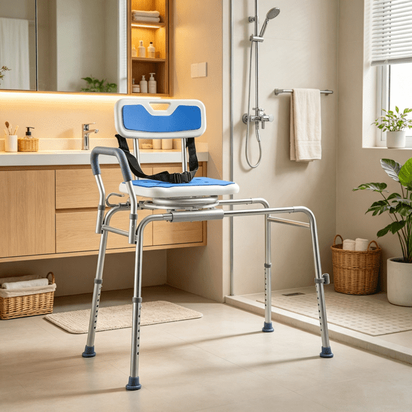 Sliding Shower Chair with Swivel Seat, 400 lbs Tub Transfer Bench with Padded Arms & Backrest, Height Adjustable, for Seniors & Disabled