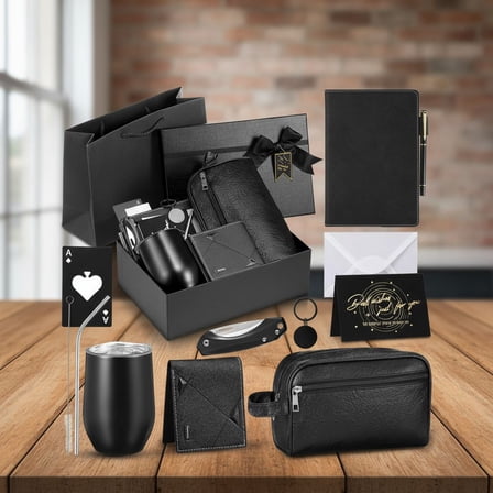 13 Pcs Birthday Gifts for Men Thank You Gift Baskets 12 oz Stainless Steel Tumbler Leather Toiletry Bag for Him Valentine Christmas for Dad, Boyfriend, Husband, Brother