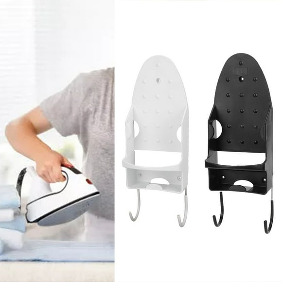 Ironing Board Hanger Wall Mount, 2 in 1 Electric Iron Holder Iron and Ironing Board Storage Organizer Rack with Removable Hooks[black]