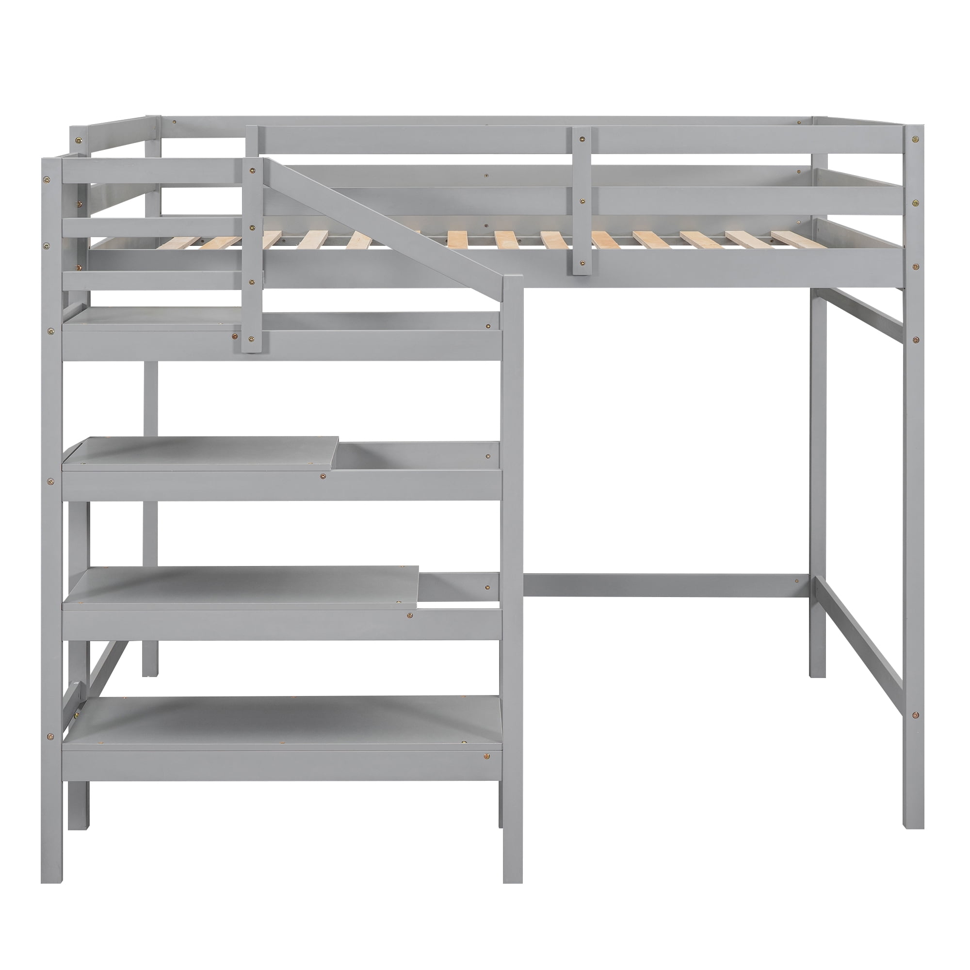 Euroco Full Size Loft Bed with Shelf and Hanger for Kids Teens Bedroom, Gray