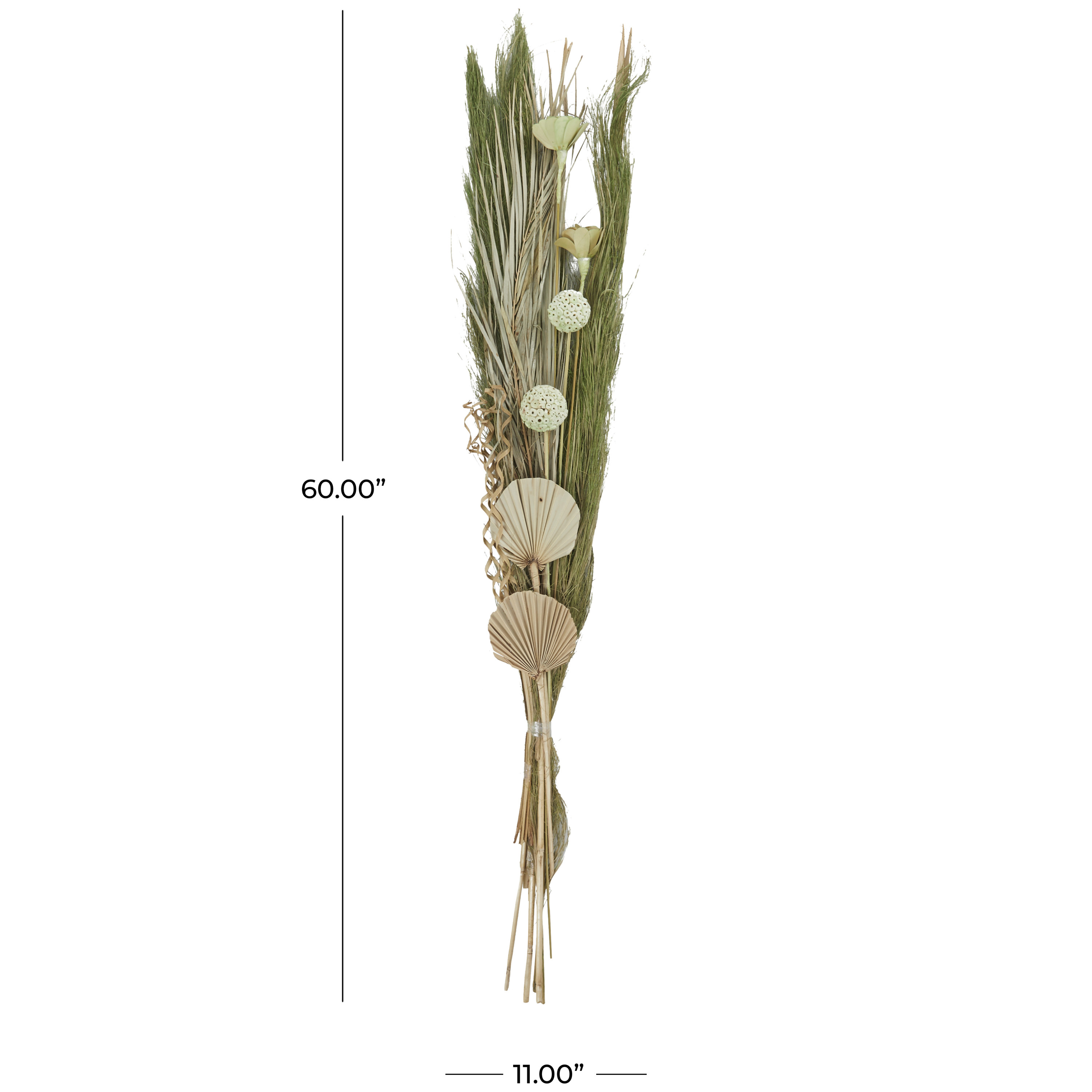 60" Handmade Tall Assorted Bouquet Dried Plant Natural Foliage Pampas Grass Bouquet with Palm Leaf Accents, by DecMode