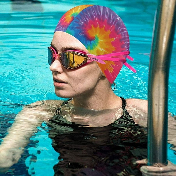 N A Fybto Cool Tie Dye Rainbow Swimming Caps Hat For Women Men Adult Spandex Bathing Caps Long Short Hair Ladies Swim Hat Swimming Accessories Water S