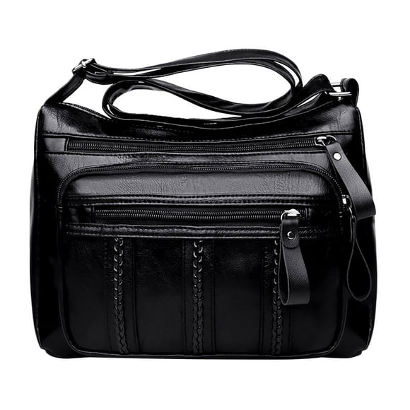TSADFHJI Beach Bags for Women Vacation Purple Kniting Crossbody Bag Zip Vintage Pu Leather Shoulder Bag Women Pockets Purse One Size Black