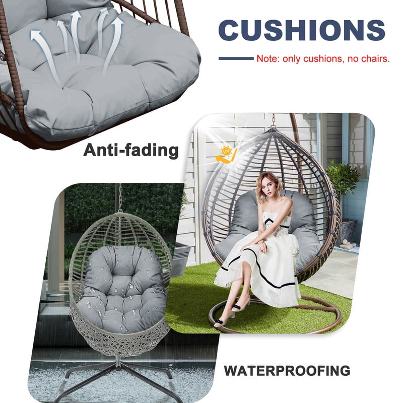 Outdoor Egg chair cushion replacement,Waterproof hanging hammock swing chair cushions,Papasan Rocking Chair pad for Patio Bedroom Porch Garden（Light gray）