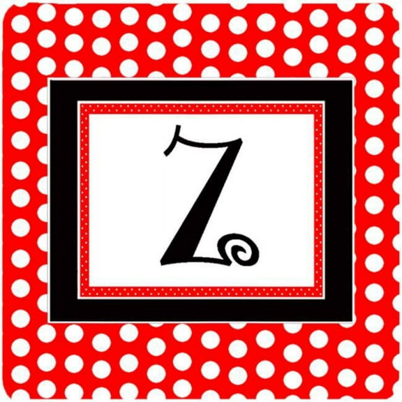 Monogram - Red Black Polka Dots Foam Coasters Initial Letter Z, Set - 4