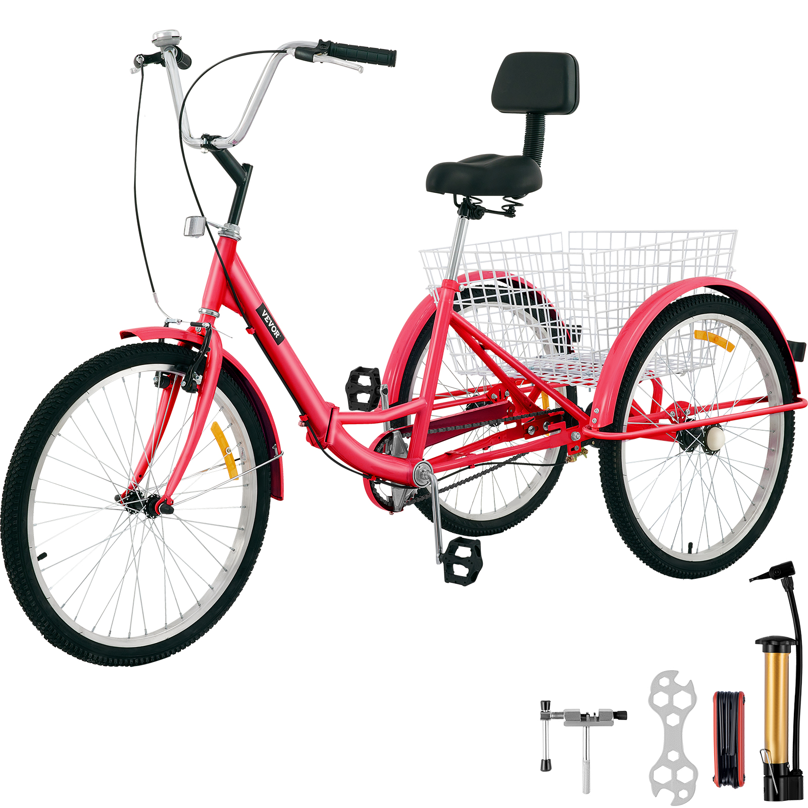 VEVOR Foldable Adult Tricycle 24'' Wheels Tricycle, 1-Speed Red Trike,  Wheels Colorful Bike with Basket, Portable and Foldable Bicycle for Adults  Exercise Shopping Picnic Outdoor Activities