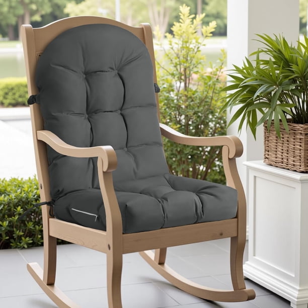 Cojín grueso e impermeable para sillas de patio y mecedoras – Almohadilla antideslizante de respaldo alto para asientos de interior y exterior con núcleo de perlas de espuma.