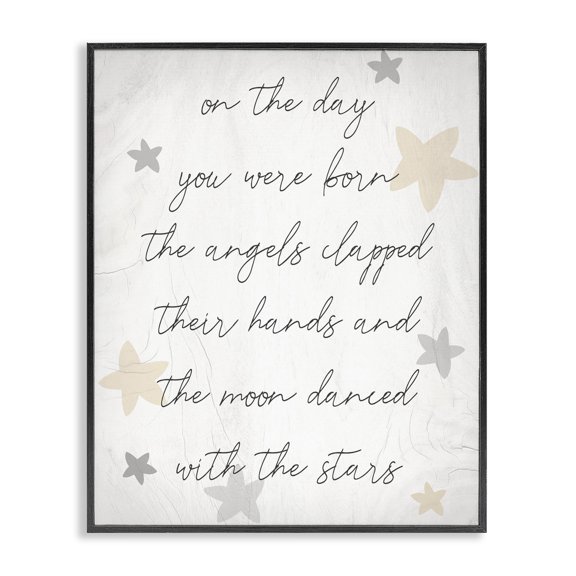 Stupell Industries Farmhouse On The Day You Were Born Neutral Yellow and Grey Stars Black Framed Giclee Art, 11 x 14, by Lil' Rue