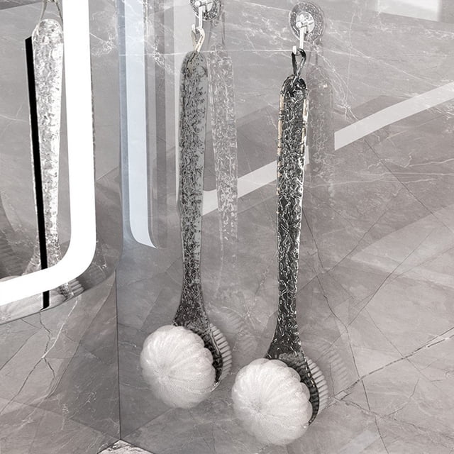 Limpiador de espaldas de baño cepillo de ducha de mango largo | Exfoliante corporal de cerdas suaves y firmes | Material plástico Gris transparente | Raspador de 15,75" para cepillado húmedo y seco