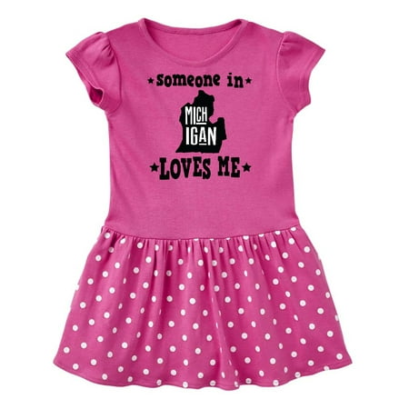 

Inktastic Michigan Travel Gift Someone Loves Me Gift Baby Girl Dress