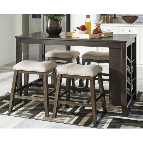 Signature Design By Ashley Rokane Rectangular Counter Table With Storage Casual Style Brown Com Rokane Rectangular Counter Table With, Rokane Counter Height Dining Room Table And Chairs