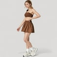 thumbnail image 3 of Women's High Waist Pleated Mini Skirt with Wide Waistband and Side Pockets - Small, Brown, 3 of 7