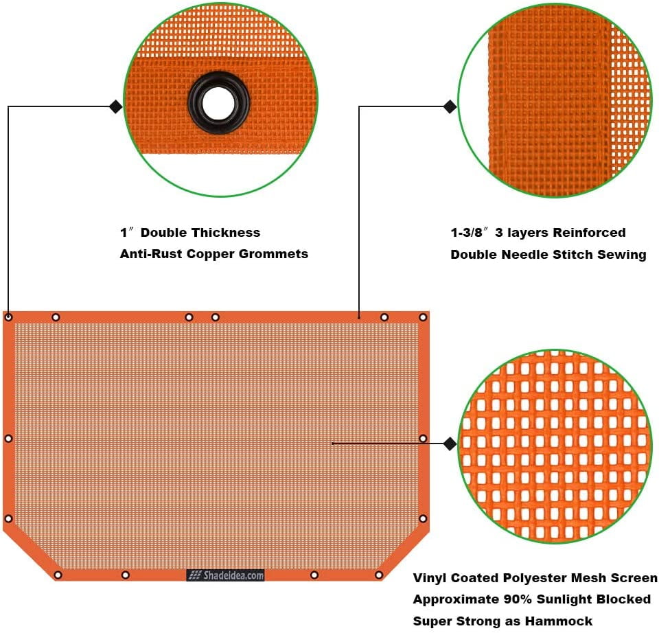 Shadeidea Jeep Wrangler Sunshade JK Unlimited (2007-2018) 2 Door and 4 Door Front-Orange Mesh Screen Sunshade SAHARA RUBICON SPORT S Top Cover UV Blocker with Grab Bag-10 Years Warranty