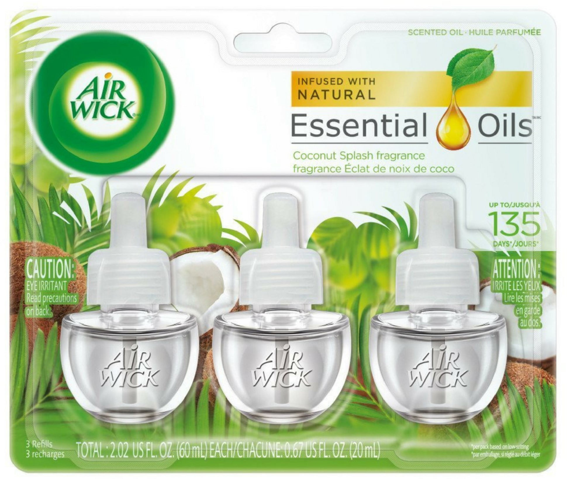 2 Pack Air Wick Scented Oil Coconut Splash Fragrance, Triple Refills