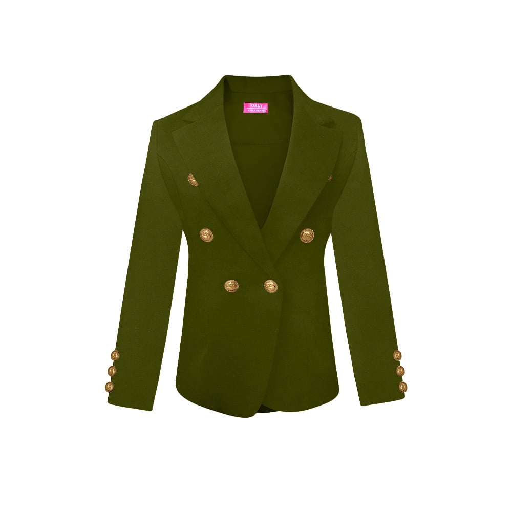 Gold Button Front Blazer Jacket (Black 
