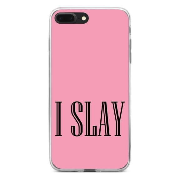 DistinctInk Clear Shockproof Hybrid Case for iPhone 7 PLUS / 8 PLUS (5.5" Screen) - TPU Bumper, Acrylic Back, Tempered Glass Screen Protector - Black Pink "I Slay"