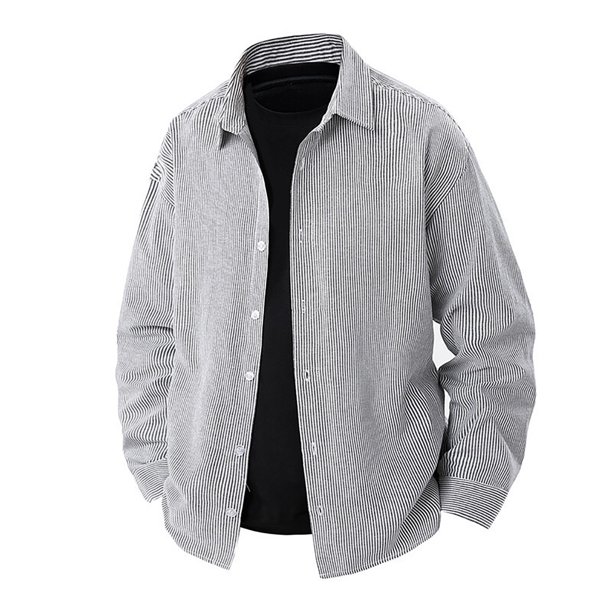 pstuiky camisa de manga larga para hombre, Camisa informal de manga larga con solapa y botones a rayas para hombre. salir tops l