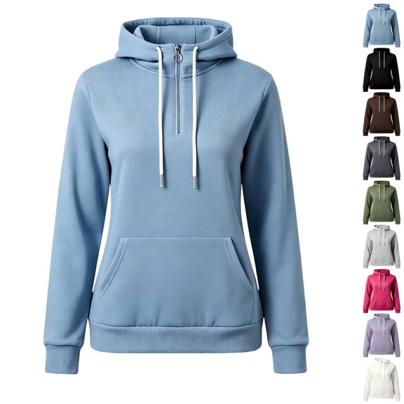 Tqcoqu Women's Quarter Zip Hoodie,Drawstring Hood Long Sleeve Pullover Sweatshirt with Kangaroo Pocket,Casual Fall Winter Solid Top