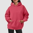 thumbnail image 2 of UJNDER Women's Oversized Pullover Hoodie with Large Pockets Long Sleeve Casual Sweatshirt for Fall and Winter Comfort Watermelon Red XL, 2 of 5
