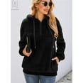 thumbnail image 3 of Gustave Women's Fuzzy Fleece Long Sleeve Pullover Hoodies with 1/4 Zip Up Sweatshirt Warm Oversized Outwear Coat(Black,L), 3 of 7
