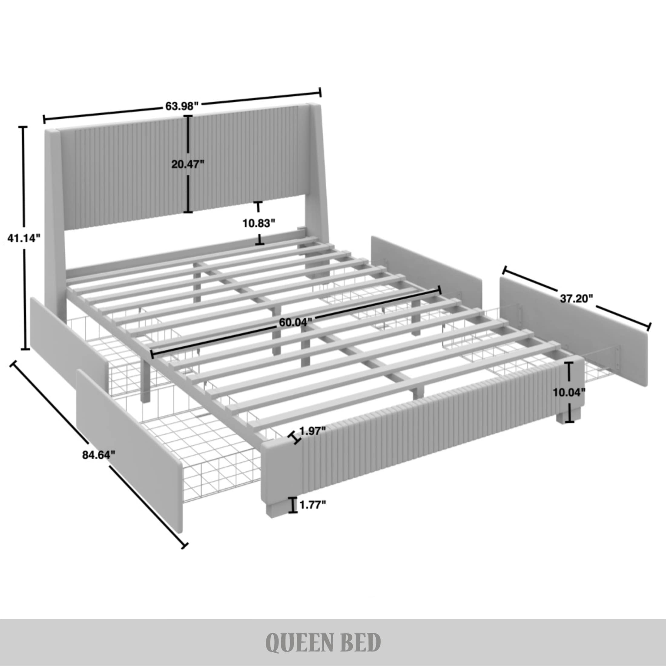 Castle Place Corduroy Velvet Queen Platform Bed With Storage, Grey