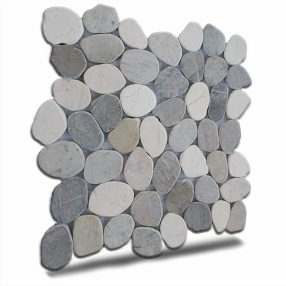 Cloud Sliced Pebble Mosaic, Tumbled Stone Backsplash Tiles for Kitchen Walls, Shower and Bathroom Floors, and Outdoor Areas (12" X 12")