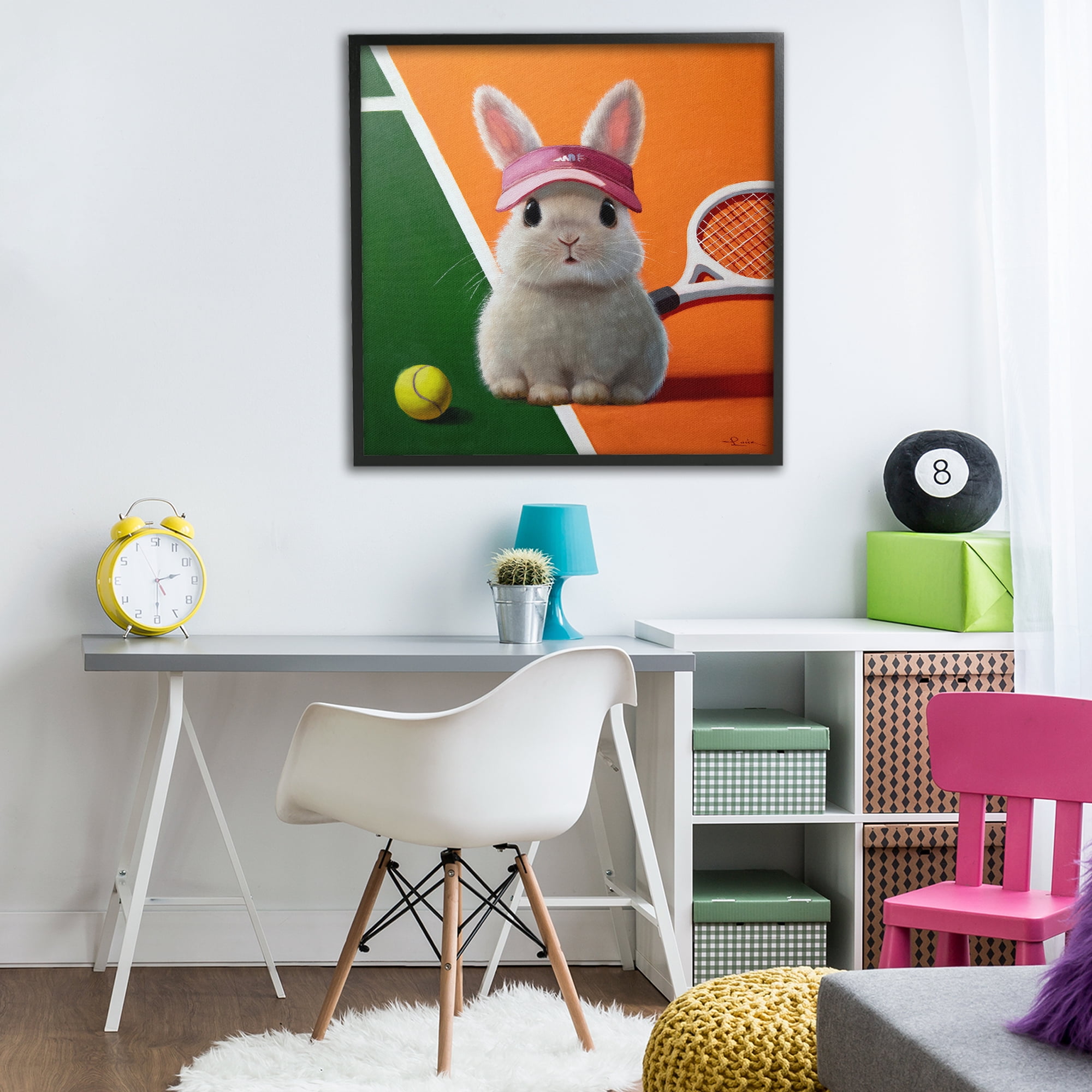 Stupell Industries Match Ready Tennis Bunny Black Framed Giclee Art, design by Lucia Heffernan