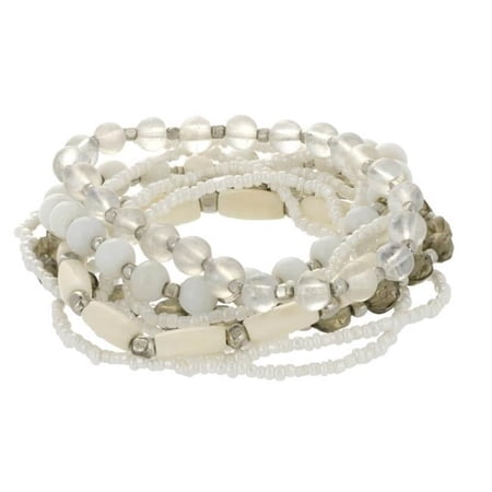 J&H Designs JHB9400 White & Smoke Beaded Stretch Bracelet Set