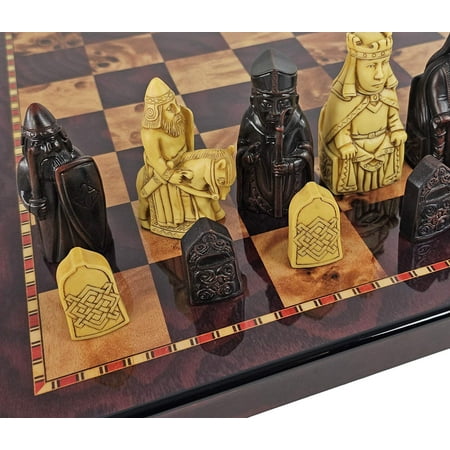 Large Isle of Lewis Chess Set 3 1/4 King with 18 Cherry Color Board
