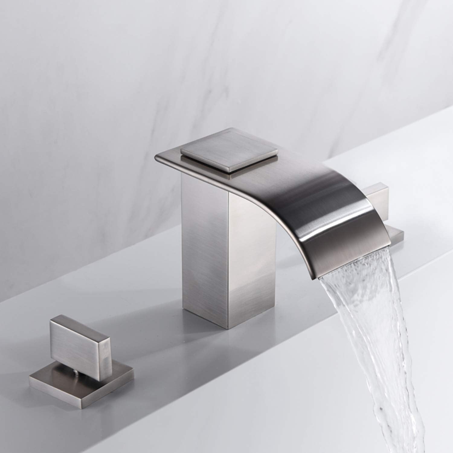 Roman Tub Faucet Brushed Nickel 3 Hole Widespread Bathtub With High Flow Waterfall Spout