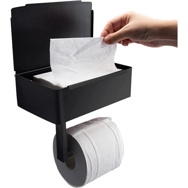 Soporte de papel higiénico autoadhesivo, Soporte de papel higiénico con almacenamiento, Portarrollos de papel higiénico, Dispensador de papel higiénico montado en la pared Inodoro negro, Accesorio de inodoro brillar Electrónica