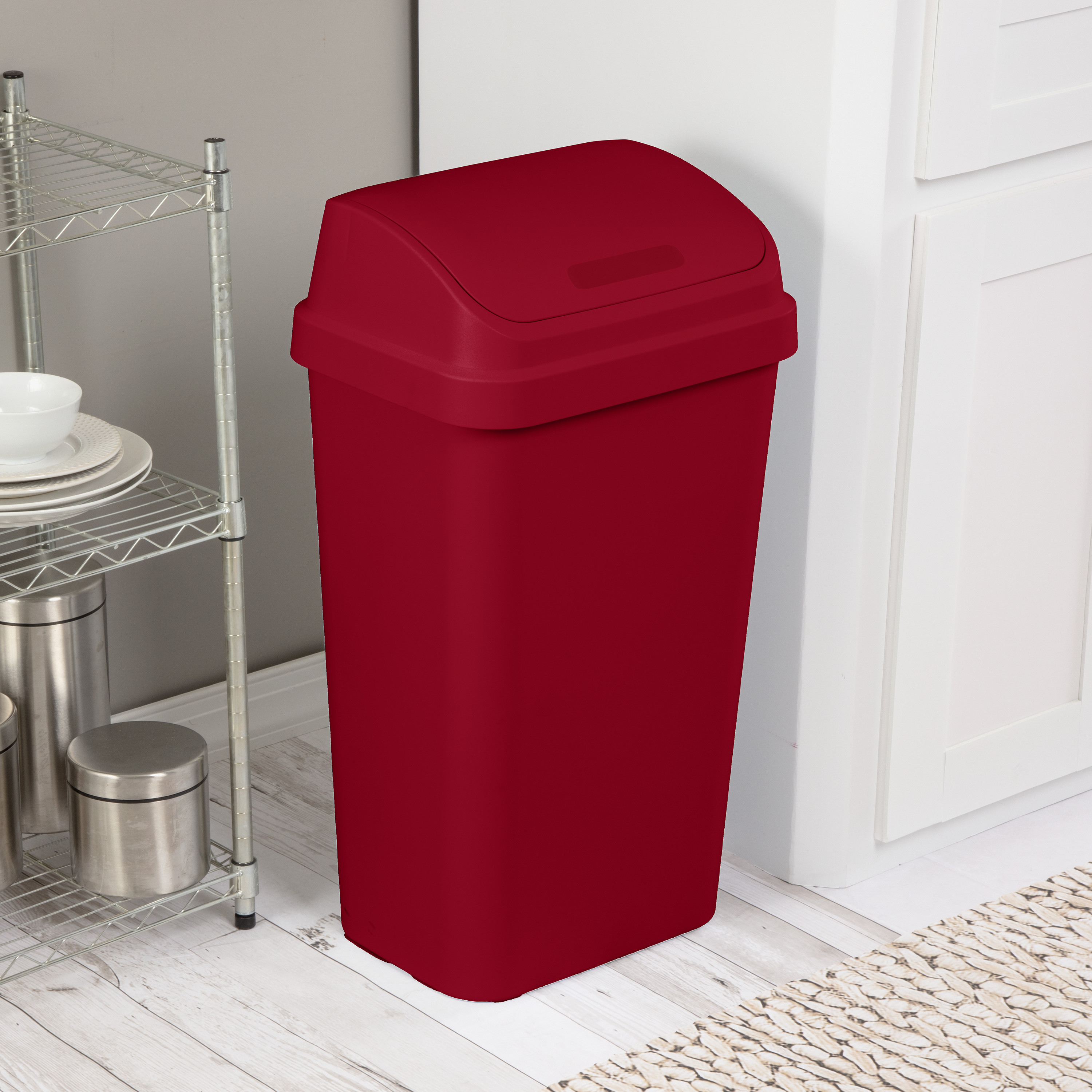 Sterilite 13 gal Plastic Swing Top Kitchen Trash Can, Classic Red