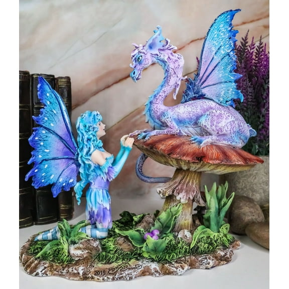 Amy Brown Companion Enchanted Elf Fairy Fae Damsel With Toadstool Dragon Statue