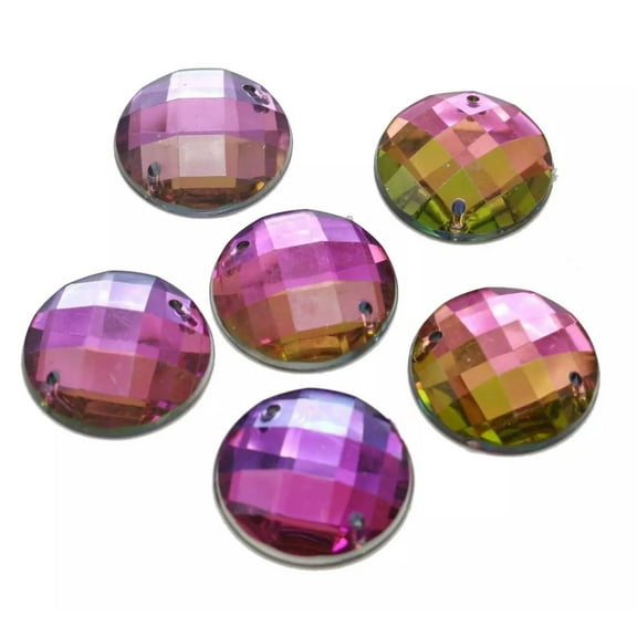 U8MO 50 Rainbow AB Flatback Acrylic Faceted Round Sewing Rhinestone Sew on Beads 20mm