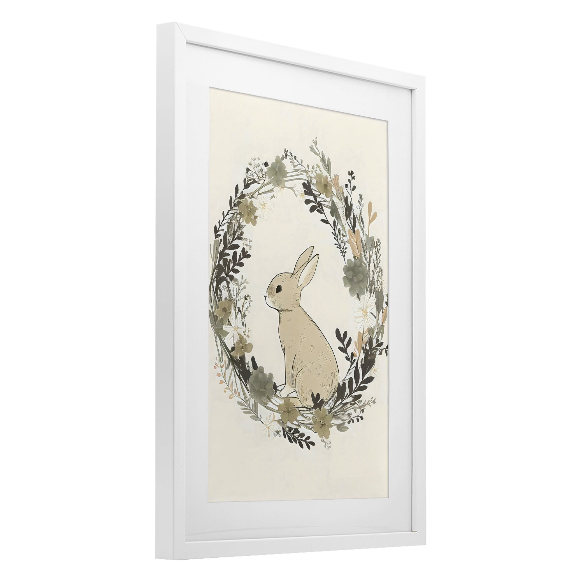 Stupell Industries Pastoral Bunny Wreath White Framed Print Under Glass, design by Creative Studio