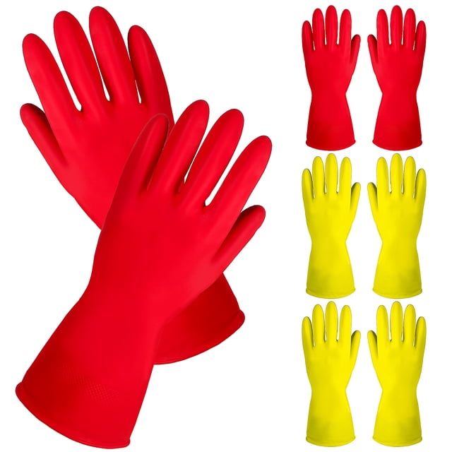 4 pares de guantes de limpieza de goma, antideslizantes, reutilizables, guantes para lavar platos de cocina para el hogar