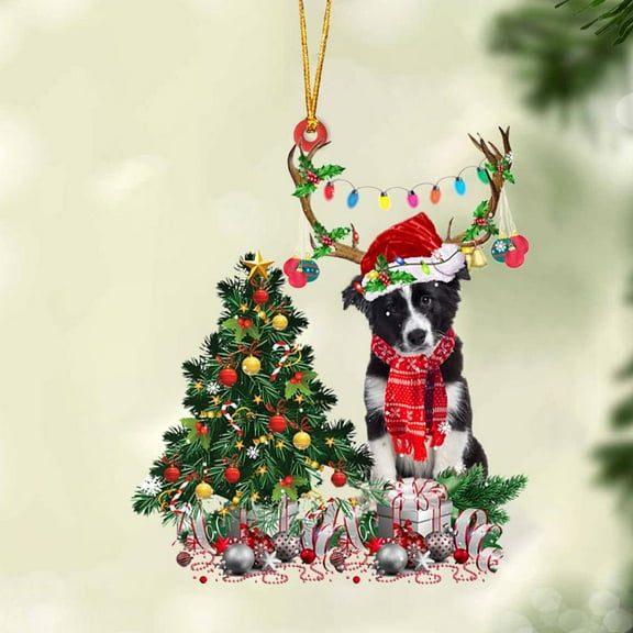 Acrylic 2D FLAT Border Collie-Christmas Tree Gift Hanging Ornament